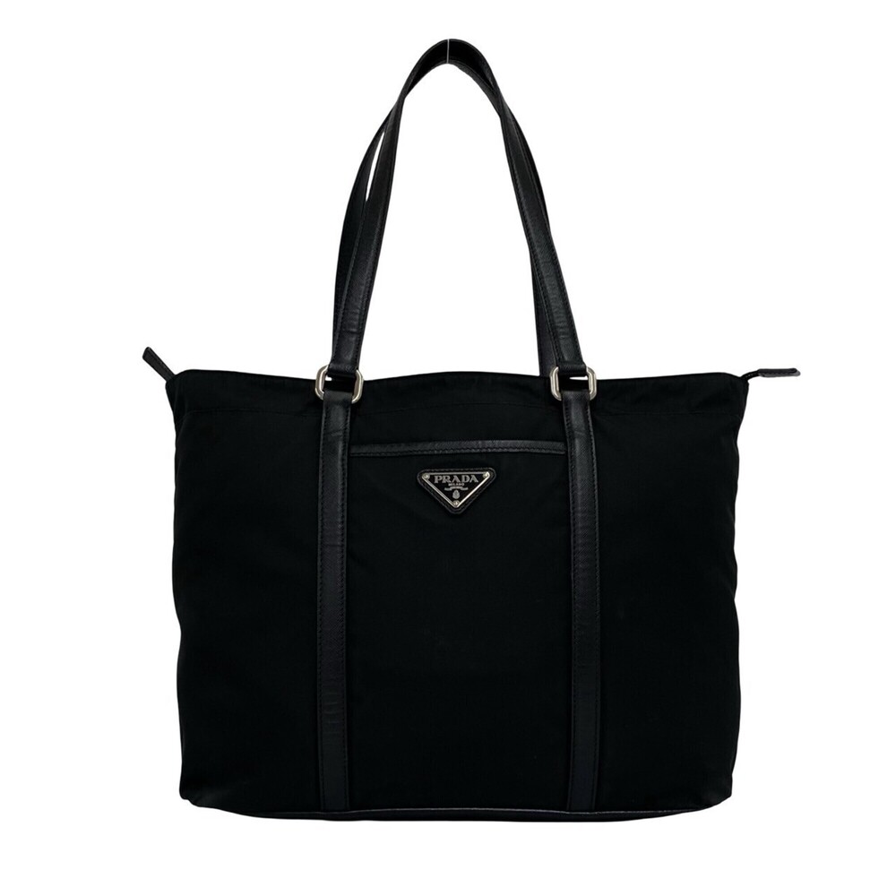 PRADA Prada Triangle Logo Hardware Tessuto Pocono Nylon Saffiano Leather Genu...